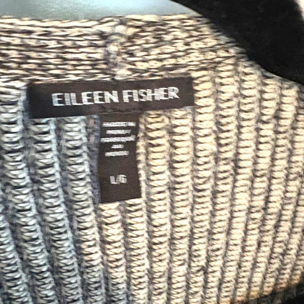 Eileen Fisher Women's Black and Cream Grandpa Cardigan Sweater in Size L - Picture 10 of 11